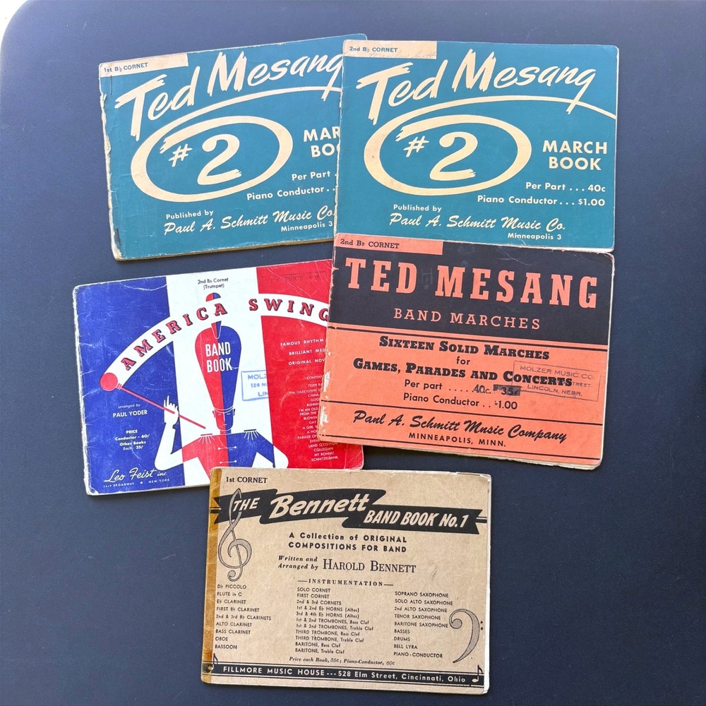 Vintage Ted Mesang Harold Bennett March‎ Band Books Lot Bb Cornet Trumpet 1950s